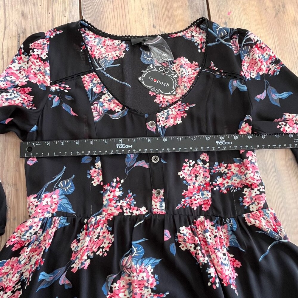 Loveposh Mini Dress Womens M Black Sheer Floral Lined Cottage Festival - Picture 6 of 9
